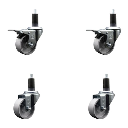 Service Caster 3'' Semi Steel Swivel 1-1/4'' Expanding Stem Caster Set 2 Total Lock Brakes, 4PK SCC-EXTTL20S315-SSR-2-S-2-114